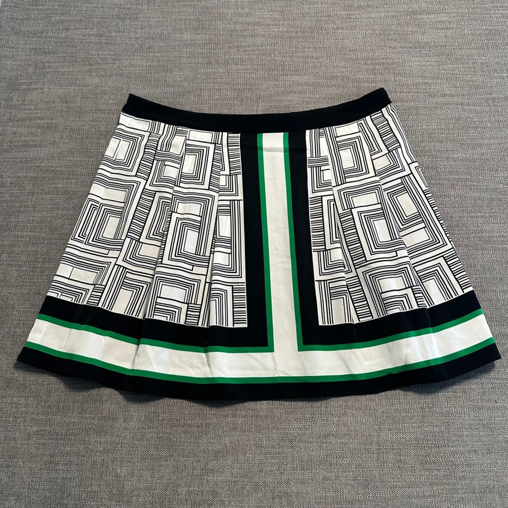 Karl Lagerfeld Paris Skirt Womens 16 White Black Green Geometric Pleated Mini